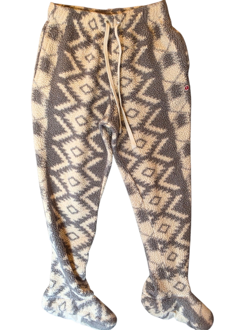 Feejays Sherpa Pajama Pants Medium Gray Cream Geometric Loungewear Comfort